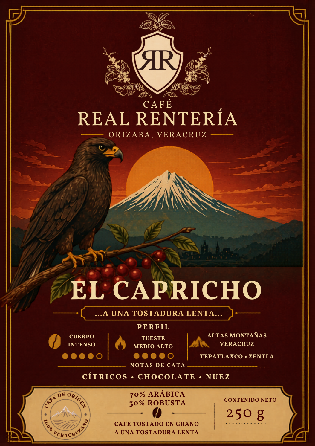 Etiqueta de café El Capricho de Café Real Rentería