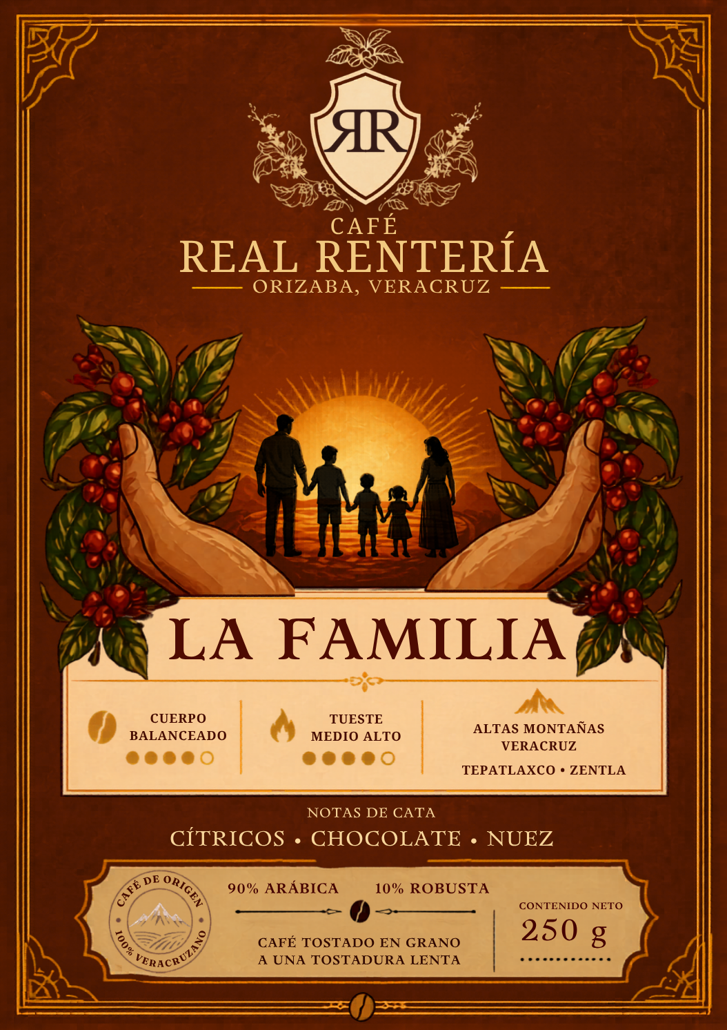 Etiqueta de café La Familia de Café Real Rentería